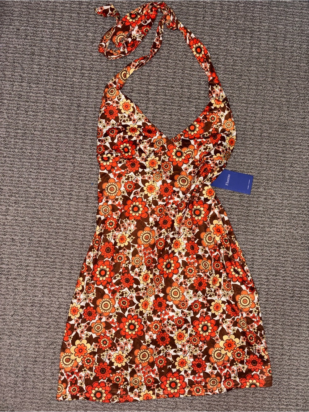 NWT Floerns Retro Floral Halter Mini Dress — Size XL